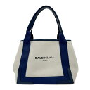 バレンシアガ BALENCIAGA トートバッグ ハンドバッグ ネイビーカバスS キャンバス ホワイトベージュ/ネイビー レディース 送料無料【中古】 z0745