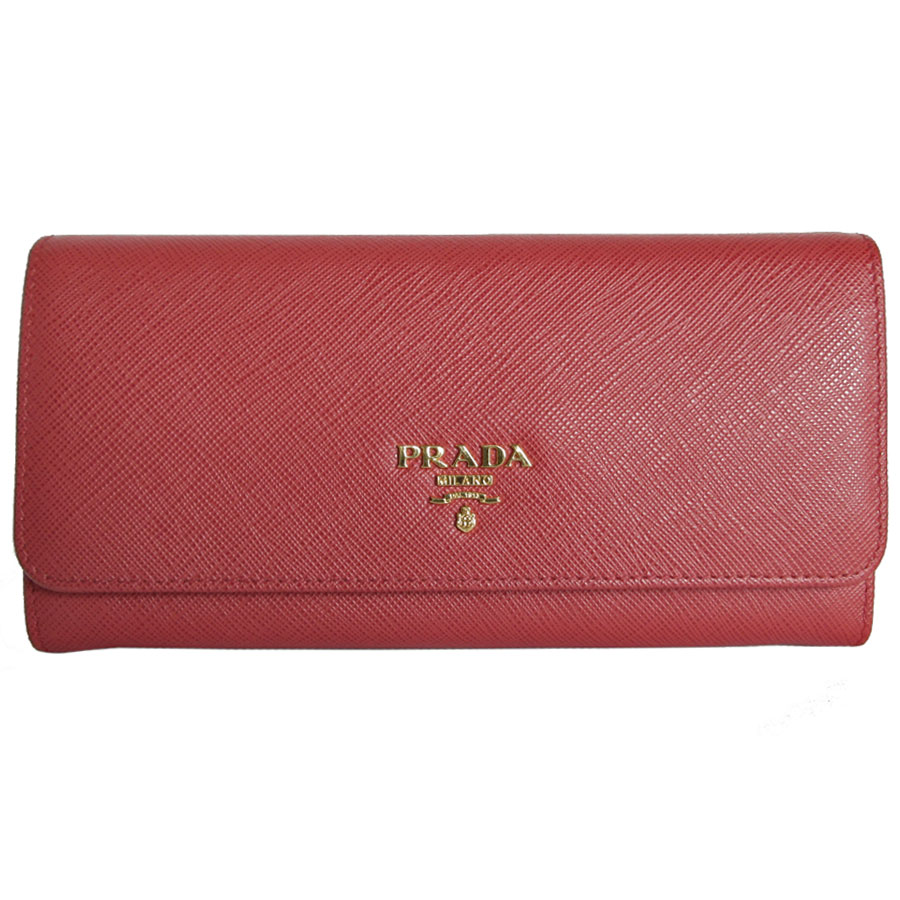 プラダ PRADA 長財布 レザー レッド ゴールド レディース 送料無料【中古】 s0103a