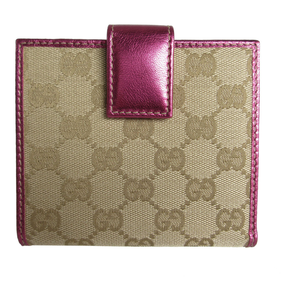 グッチ GUCCI 二つ折り財布 GGキャンバス キャンバス/レザー ベージュ/メタリックマゼンタ レディース 181594 送料無料【中古】 s0133f