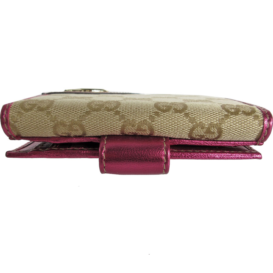 グッチ GUCCI 二つ折り財布 GGキャンバス キャンバス/レザー ベージュ/メタリックマゼンタ レディース 181594 送料無料【中古】 s0133f