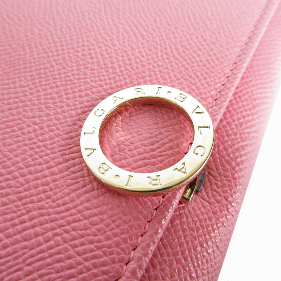 ブルガリ BVLGARI 二つ折り長財布 レザー ピンク ライトゴールド レディース 送料無料【中古】 s0185f
