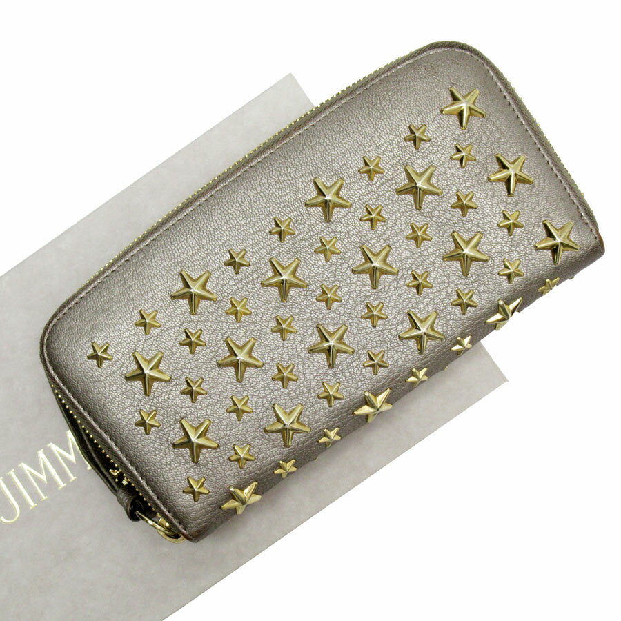ジミーチュウ JIMMY CHOO ラウンドファスナー長財布 レザー メタリックベージュ レディース 送料無料【中古】 t19400g