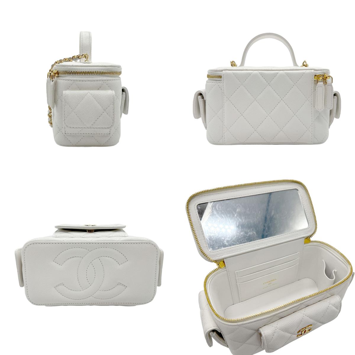 シャネル CHANEL ショルダーバッグ キャビアスキンレザー ホワイト レディース 送料無料【中古】 z2113
