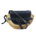 ロエベ LOEWE 斜め掛けショルダーバッグ ゲートバッグ ミニ ラフィア/レザー ベージュ/ブラック ゴールド レディース 送料無料【中古】 e59159i