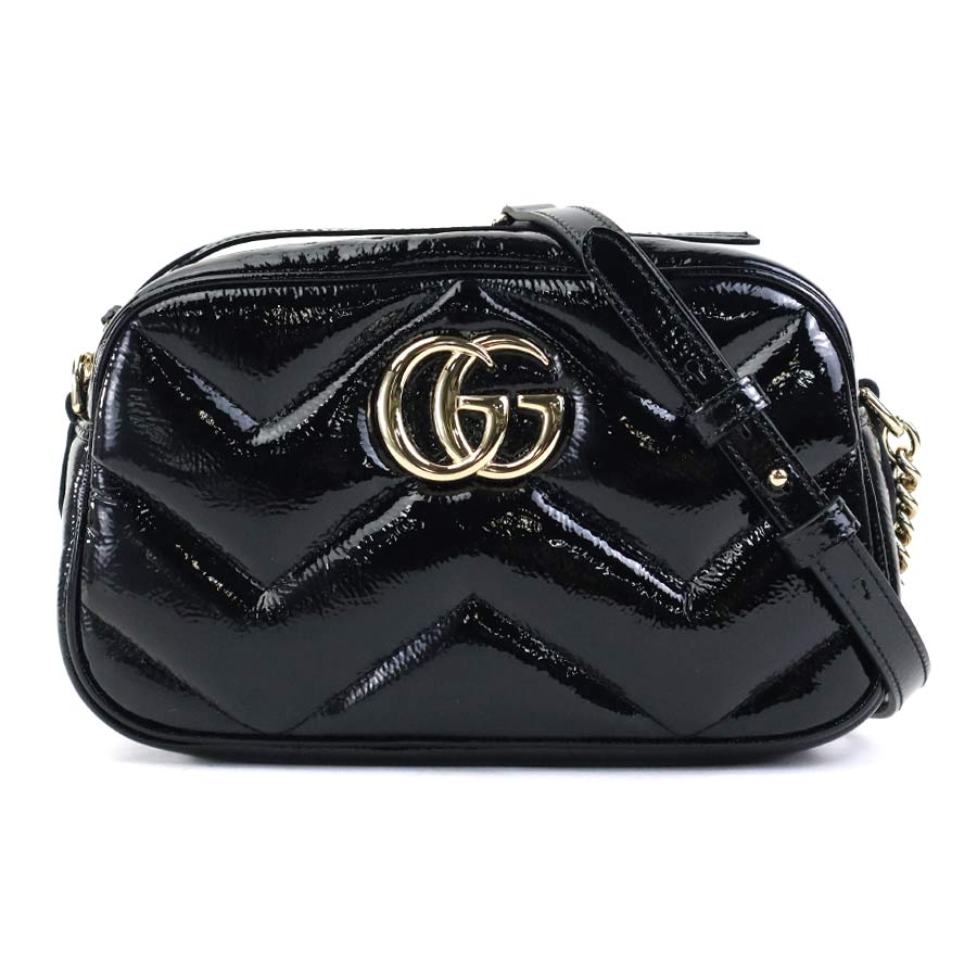 グッチ GUCCI ショルダーバッグ GGマーモント パテントレザー ブラック レディース 802448 送料無料【中古】 99967i
