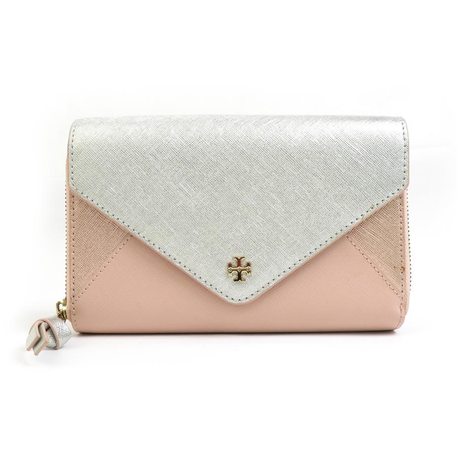 トリーバーチ Tory Burch ショルダーウォレット レザー シルバー×ピンク レディース 送料無料【中古】 h30571a