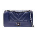 シャネル CHANEL ショルダーバッグ Vステッチ ラムスキン ネイビー シルバー レディース 送料無料【中古】 n0460