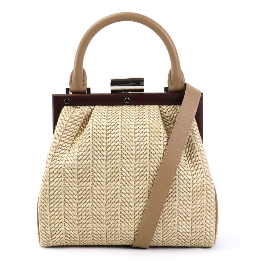 PERRIN Paris ペランパリ ショルダーバッグ ハンドバッグ ラフィア/レザー ベージュ レディース 送料無料【中古】 h30616gのサムネイル