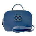 シャネル CHANEL ハンドバッグ ショルダーバッグ トップハンドル レザー ダークブルー ゴールド レディース 送料無料【中古】 n0580