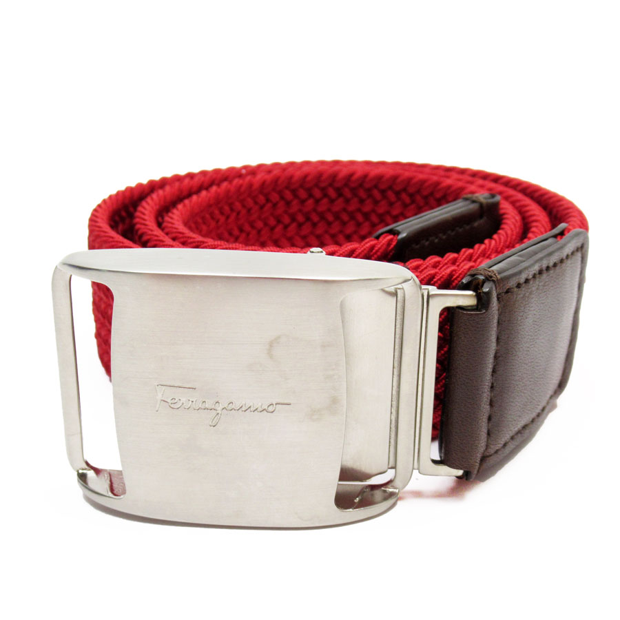 サルヴァトーレフェラガモ Salvatore Ferragamo ベルト ヴァラ キャンバス/メタル レッド/シルバー ユニセックス 送料無料【中古】 w0834a