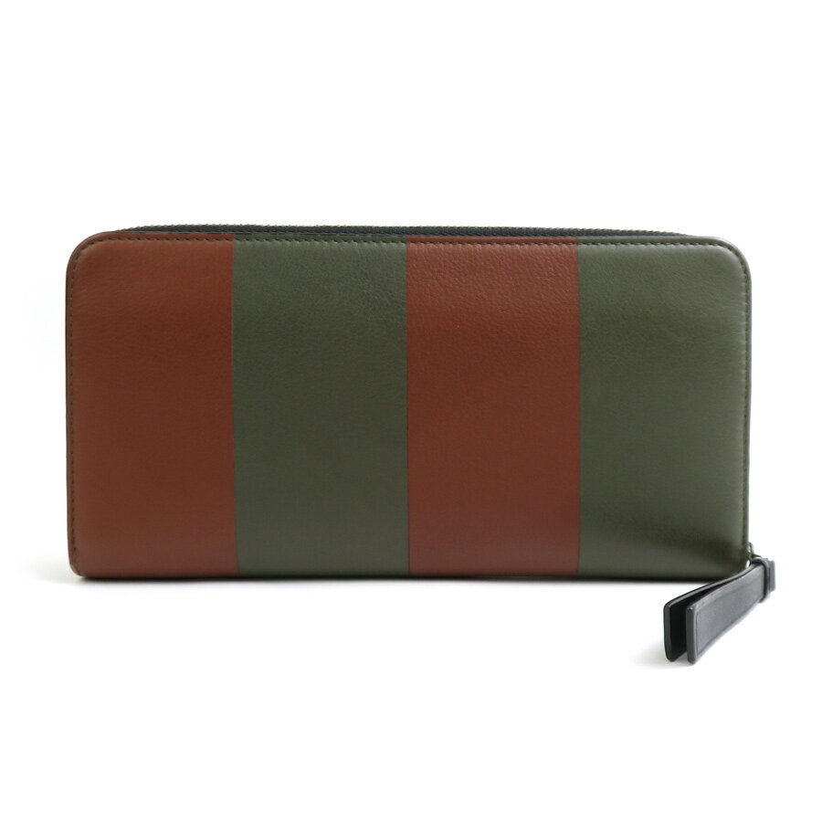ロエベ LOEWE ラウンドファスナー長財布 レザー ブラウン×カーキ ユニセックス 送料無料【中古】 h30652a