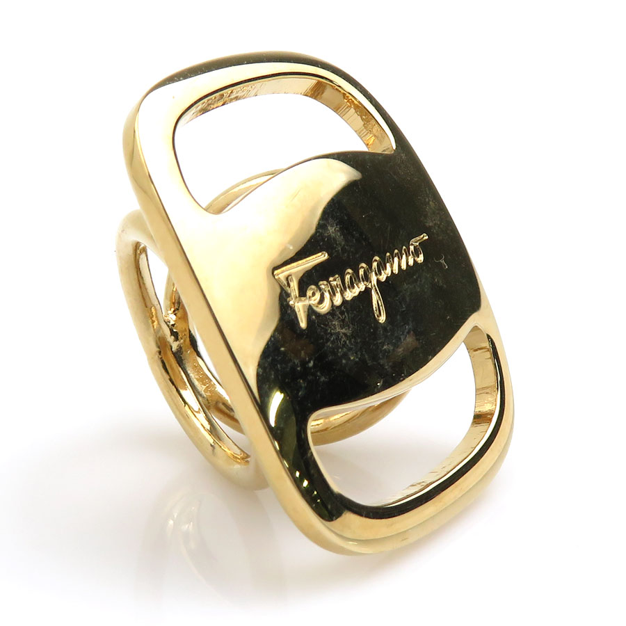サルヴァトーレフェラガモ Salvatore Ferragamo スカーフリング ヴァラ メタル ゴールド レディース 送料無料【中古】 e59547a