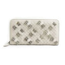 ボッテガヴェネタ BOTTEGAVENETA ラウンドファスナー長財布 レザー/パイソン オフホワイト レディース 送料無料【中古】 h30666j