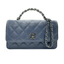 シャネル CHANEL チェーンウォレット レザー ブルー系 シルバー レディース 送料無料【中古】 z2846