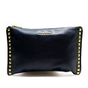 ミュウミュウ MIUMIU クラッチバッグ レザー/メタル ネイビー/ゴールド ユニセックス 送料無料【中古】 w0877k