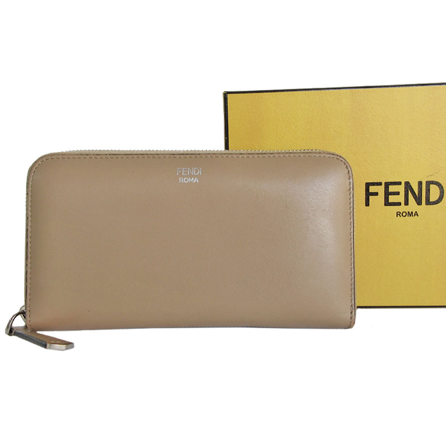 フェンディ フラワー ラウンドファスナー 長財布 8M0299 ベージュ 
