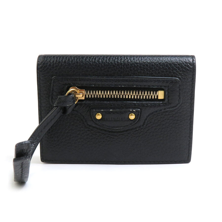 B, C, D, G, J, L, S, T, Z - バレンシアガ BALENCIAGA 三つ折り財布 レザー ブラック ユニセックス 送料無料【中古】 55818k
