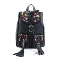 サンローラン SAINT LAURENT リュック エンベリッシュド バックパック レザー/メタル ブラック/マルチカラー シルバー レディース 送料無料【中古...