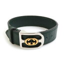 グッチ GUCCI ブレスレット インターロッキング レザー/ステンレススチール グリーン ユニセックス 送料無料【中古】 h30825f