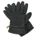 シャネル CHANEL 手袋 ココマーク レザー/メタル ブラック/ゴールド レディース 送料無料【中古】 e59941m