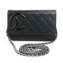 シャネル CHANEL ウォレットチェーン 斜め掛けショルダーバッグ カンボンライン レザー/パテントレザー ブラック シルバー レディース 送料無料【中古】 ...