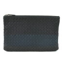 ボッテガヴェネタ BOTTEGAVENETA クラッチバッグ ポーチ イントレチャート レザー ブラック×ネイビー ユニセックス 送料無料【中古】 r10374...