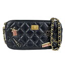 シャネル CHANEL チェーンウォレット 2.55 エンブロイダリー レザー/メタル ブラック レディース A84214 送料無料【中古】 n1086