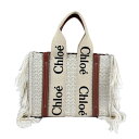 クロエ Chloe ハンドバッグ ショルダーバッグ ウッディ コットン/レザー オフホワイト/ブラウン レディース 送料無料【中古】 z3769