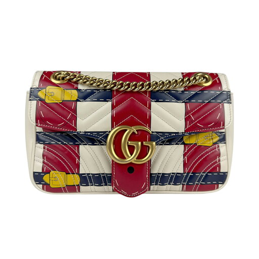 グッチ GUCCI ショルダーバッグ GGマーモント レザー オフホワイト/レッド/ネイビー ゴールド レディース 443497 送料無料【中古】 z3784 グッチ GUCCI ショルダーバッグ GGマーモント レザー オフホワイト/レッド/ネイビー ゴールド レディース 443497 送料無料【中古】 z3784