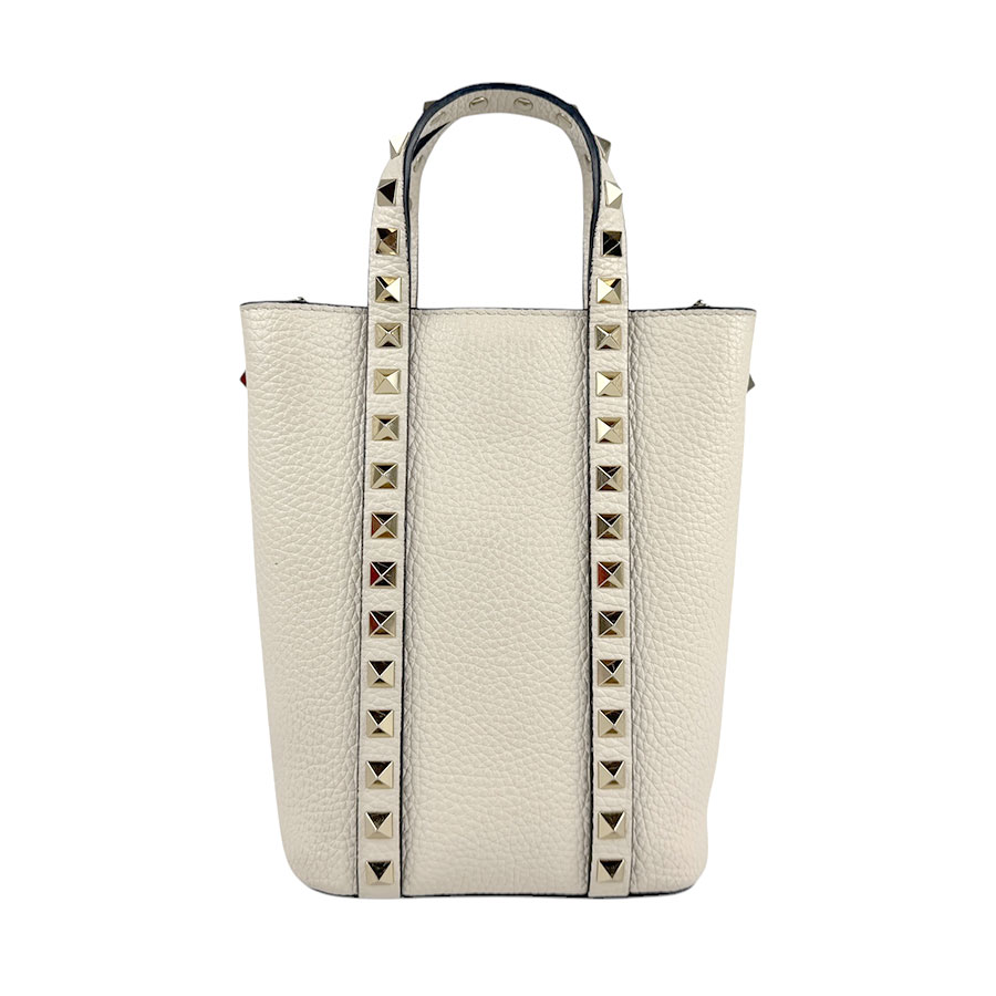 ヴァレンティノ ガラヴァーニ Valentino Garavani ハンドバッグ ショルダーバッグ ロックスタッズ レザー アイボリー レディース 送料無料【中古】 z3984