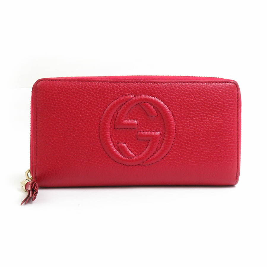 グッチ GUCCI ラウンドファスナー長財布 インターロッキングG レザー レッド ゴールド レディース 598187 送料無料【中古】 w0985a