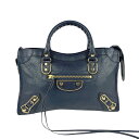 バレンシアガ BALENCIAGA ハンドバッグ 斜め掛けショルダーバッグ クラシックメタリックエッジシティ S レザー ネイビー ゴールド レディース 送料無料【中古】 z4045