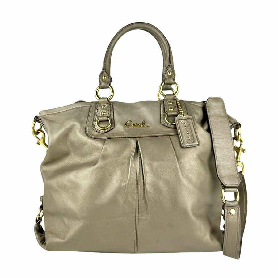 コーチ COACH ハンドバッグ ショルダーバッグ レザー メタリックカーキ レディース 送料無料【中古】 z4078