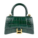 バレンシアガ BALENCIAGA ハンドバッグ 斜め掛けショルダーバッグ Hourglass Top Handle 型押しレザー ダークグリーン ゴールド レディース 送料無料【中古】 z4321