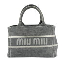 ミュウミュウ MIUMIU ハンドバッグ ショルダーバッグ キャンバス/レザー グレー/オフホワイト シルバー レディース 送料無料【中古】 z4381