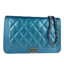 シャネル CHANEL チェーンウォレット ボーイシャネル キャビアスキンレザー メタリックブルー レディース A80287 送料無料【中古】 z4642