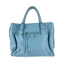 バレンシアガ BALENCIAGA ハンドバッグ ショルダーバッグ ペーパー ミニ レザー ブルー シルバー レディース 送料無料【中古】 z4809
