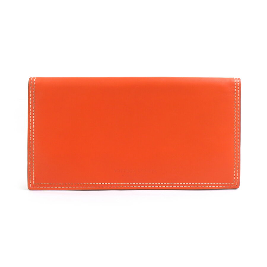 ボッテガヴェネタ BOTTEGAVENETA 二つ折り長財布 レザー オレンジ ユニセックス 送料無料【中古】 56074a