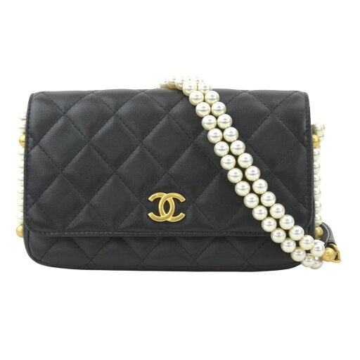 シャネル CHANEL ショルダーウォレット ラムスキン/フェイクパール ブラック ゴールド レディース 送料無料【中古】 90117k シャネル CHANEL ショルダーウォレット ラムスキン/フェイクパール ブラック ゴールド レディース 送料無料【中古】 90117k