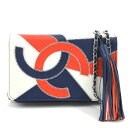 シャネル CHANEL ウォレットチェーン 斜め掛けショルダーバッグ レザー ネイビー/オフホワイト/レッド シルバー レディース 送料無料【中古】 e60376g