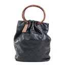 シャネル CHANEL ハンドバッグ レザー/ウッド ブラック/ブラウン レディース 送料無料【中古】 w1185g