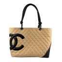 シャネル CHANEL ハンドバッグ カンボンライン ラムスキン ベージュ×ブラック レディース 送料無料【中古】 z5537