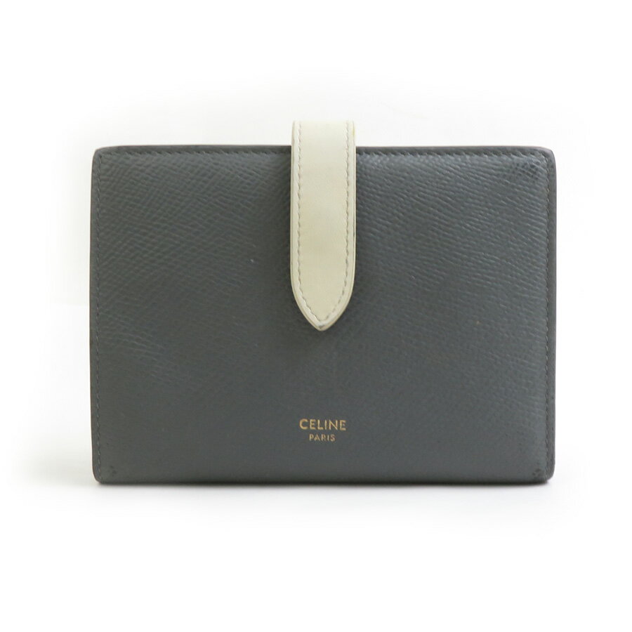 樂天商城 - セリーヌ CELINE 二つ折り財布 ミディアムストラップウォレット レザー グレー×アイボリー レディース 送料無料【中古】 h31246a