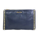 ミュウミュウ MIUMIU クラッチバッグ レザー/メタル ネイビー/ゴールド レディース 送料無料【中古】 e60494k