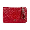 シャネル CHANEL チェーンウォレット カメリア レザー レッド レディース 送料無料【中古】 z5621