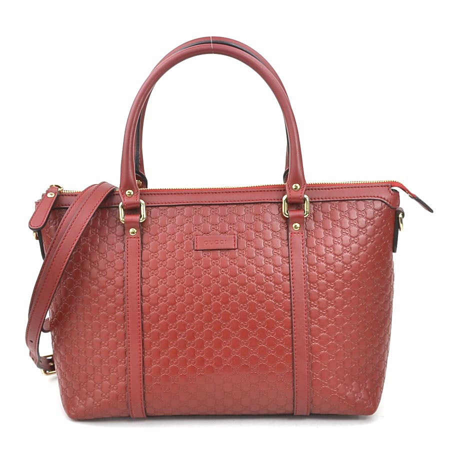 グッチ GUCCI ハンドバッグ ショルダーバッグ マイクログッチシマ レザー レッド レディース 449656 送料無料【中古】 r10602g(4)