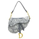クリスチャンディオール Christian Dior ショルダーバッグ Saddle バッグ トワル ドゥ ジュイ リバース ジャガード キャンバス/レザー グレー/オフホワイト ゴールド レディース 送料無料【中古】 e60536a