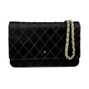 シャネル CHANEL チェーンウォレット サテン/レザー ブラック×ゴールド レディース 送料無料【中古】 z5776