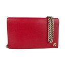 グッチ GUCCI ウォレットチェーン 斜め掛けショルダーバッグ レザー/メタル レッド/ゴールド レディース 354697 送料無料【中古】 z5777