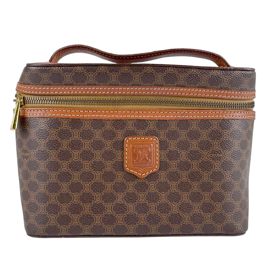 セリーヌ CELINE ハンドバッグ ポーチ マカダム PVCコーティングキャンバス/レザー ブラウン レディース 送料無料【中古】 z5949(4)